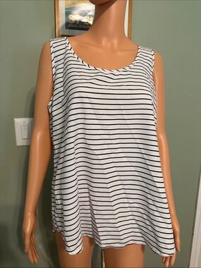 Faded Glory White Tank Top with Black Stripes